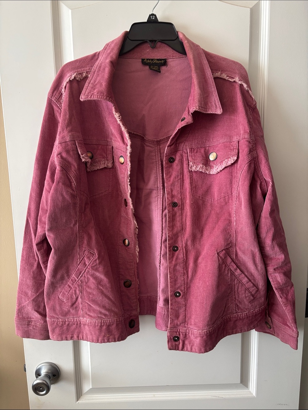 Ashley Stewart Rose-Pink Distressed Corduroy Jacket